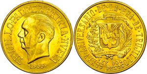 Dominikanische Republik 30 Pesos, Gold, ... 
