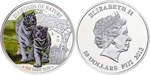 Fiji 10 Dollars, 2012, white tiger, 1 Ounce ... 