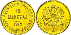 Finnland 10 Markka, Gold, 1913, Nikilaus ... 