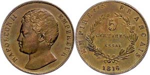 France 5 Centimes (10, 28g), copper, 1816, ... 