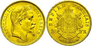France 20 Franc, Gold, 1864, BB, Napoleon ... 