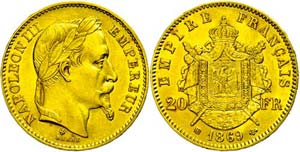 France 20 Franc, Gold, 1869, BB, Napoleon ... 