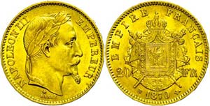 France 20 Franc, Gold, 1870, BB, Napoleon ... 