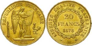 France 20 Franc, Gold, 1878, A, standing ... 