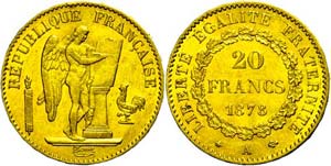 France 20 Franc, Gold, 1878, A, standing ... 