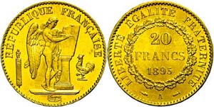 France 20 Franc, Gold, 1895, A, standing ... 