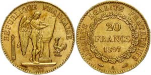 France 20 Franc, Gold, 1897, A, standing ... 
