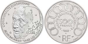 Frankreich 500 Franc/ 70 Ecus (Platin, 20g), ... 