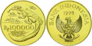 Indonesia 100000 Rupee, Gold, 1974, ... 