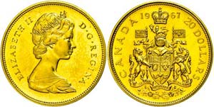 Canada 20 Dollars, Gold, 1967, 18, 28g fine, ... 