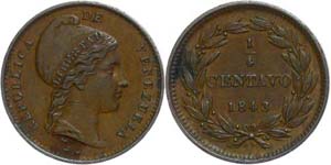 Venezuela 1 / 4 Centavos, 1843, Mzz WW ... 