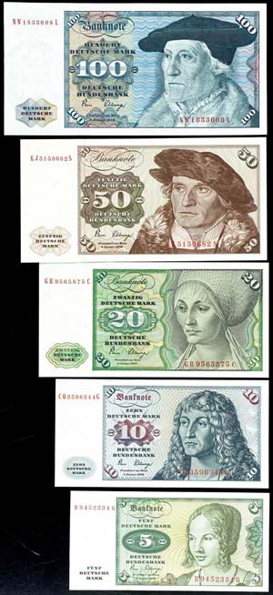 Geldscheine Deutsche Bundesbank 5x Banknoten ... 