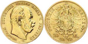 Prussia 10 Mark, 1872, Wilhlem I., Mzz C, ... 