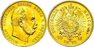 Prussia 10 Mark, 1873, Wilhelm I., Mzz A, ... 