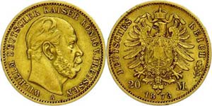 Prussia 20 Mark, 1873 A, Wilhelm I., edge ... 