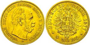 Prussia 5 Mark, 1877, A, Wilhelm I., scratch ... 