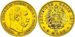 Prussia 5 Mark, 1877, C, Wilhelm I., very ... 