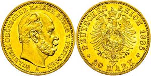 Prussia 20 Mark, 1885, Wilhelm I., ... 