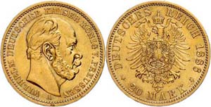 Prussia 20 Mark, 1886, Wilhelm I., very ... 