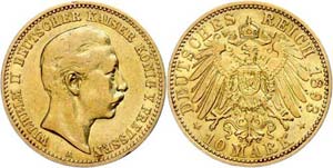 Preußen Goldmünzen 10 Mark, 1893, Wilhelm ... 