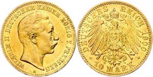 Prussia 10 Mark, 1900, Wilhelm II., edge ... 