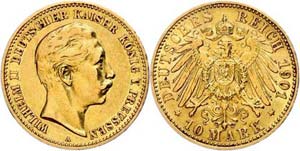 Prussia 10 Mark, 1901, Wilhelm II., small ... 