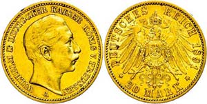 Prussia 20 Mark, 1881, Wilhelm II., edge ... 