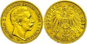 Preußen Goldmünzen 20 Mark, 1896, Wilhelm ... 