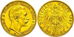 Preußen Goldmünzen 20 Mark, 1897, Wilhelm ... 
