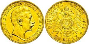 Prussia 20 Mark, 1900, Wilhelm II., edge ... 