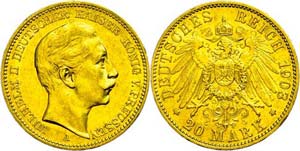 Prussia 20 Mark, 1903, Wilhelm II., edge ... 