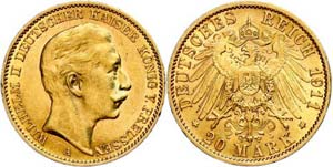 Preußen Goldmünzen 20 Mark, 1911, Wilhelm ... 