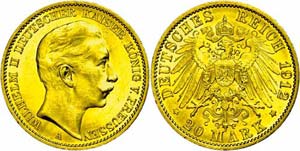 Preußen Goldmünzen 20 Mark, 1912, Wilhelm ... 