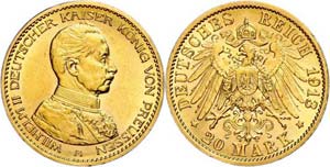 Prussia 20 Mark, 1913, Wilhelm II. in guard ... 