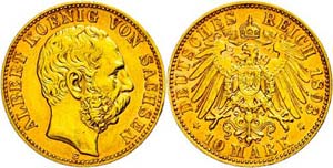 Sachsen 10 Mark, 1893, Albert, kl. Rf., ss., ... 