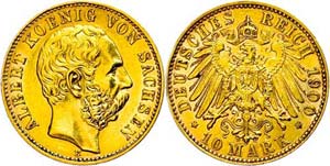 Saxony 10 Mark, 1900, Albert, small edge ... 