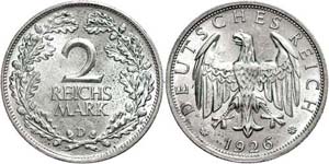 Coins Weimar Republic 2 Reichmark, 1926, D, ... 