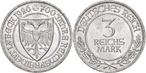 Coins Weimar Republic 3 Reichmark, 1926, A, ... 