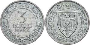 Coins Weimar Republic 3 Reichmark, 1926, ... 