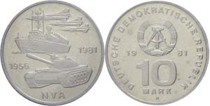GDR 10 Mark, 1981, 25 years NVA, in uPVC ... 