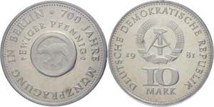 GDR 10 Mark, 1981, 700 years stamping in ... 