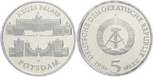 GDR 5 Mark, 1986, new palace Potsdam, in ... 