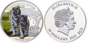 Fiji 10 Dollars, 2012, white tiger, 1 oz ... 
