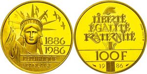France 100 Franc, Gold, 1986, 200. ... 