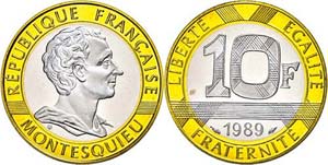France 10 Franc, 1989, Montesquieu, ring: ... 