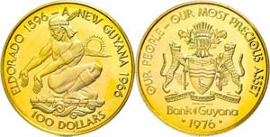 Guyana 100 Dollars, Gold, 1976, eldorado, KM ... 