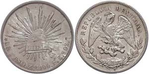 Coins Mexiko Peso, 1900, Zacatecas, ZsFZ, KM ... 