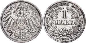 Kleinmünzen 1871-1922 1 Mark, 1909, Mzz J, ... 