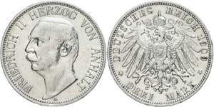 Anhalt 3 Mark, 1909, Friedrich II., small ... 