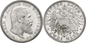 Württemberg 2 Mark, 1901, Wilhelm II., kl. ... 